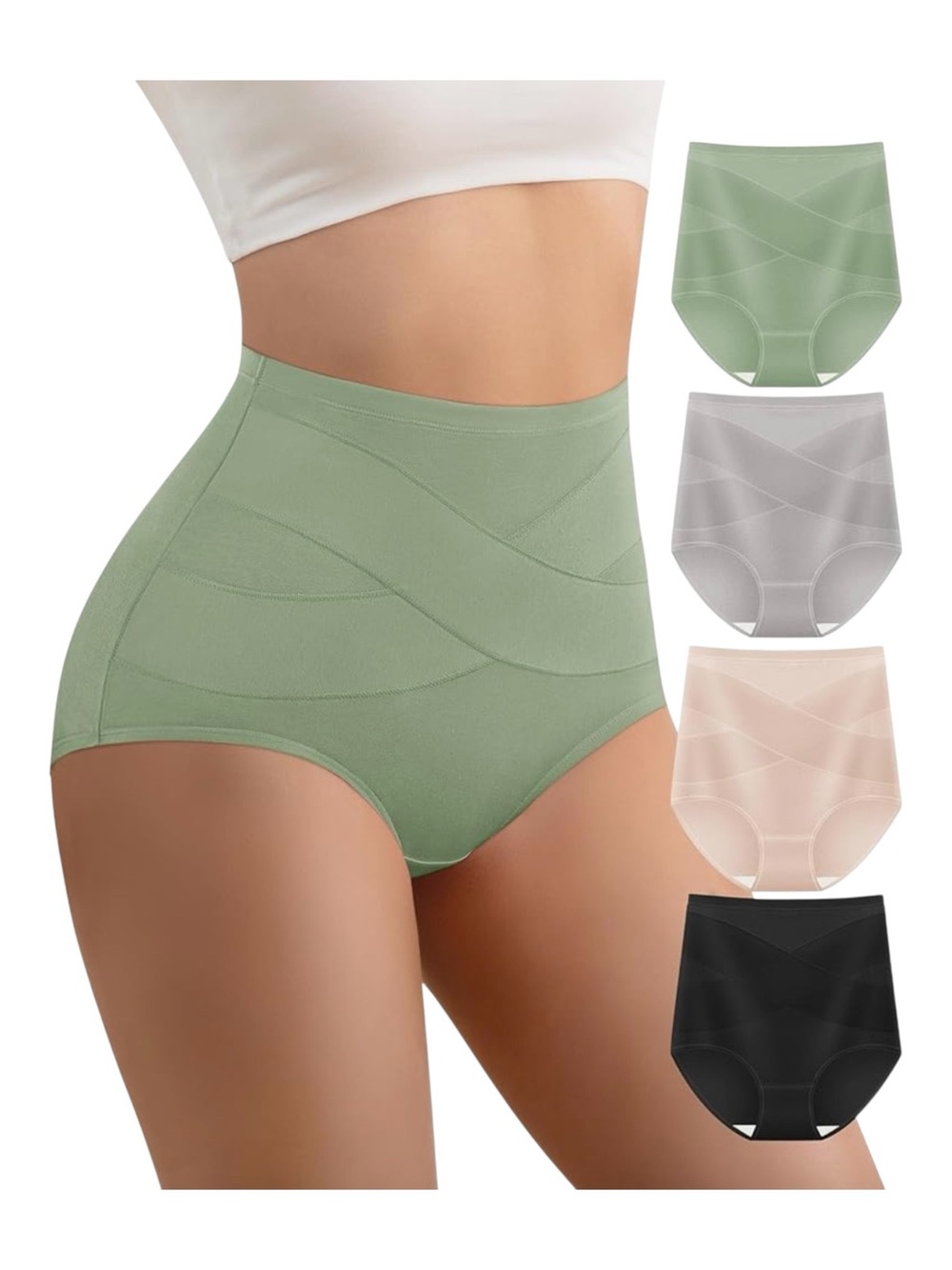 Women's High Waisted Cotton Underwear Stretch Breathable Full Coverage 4 Pack